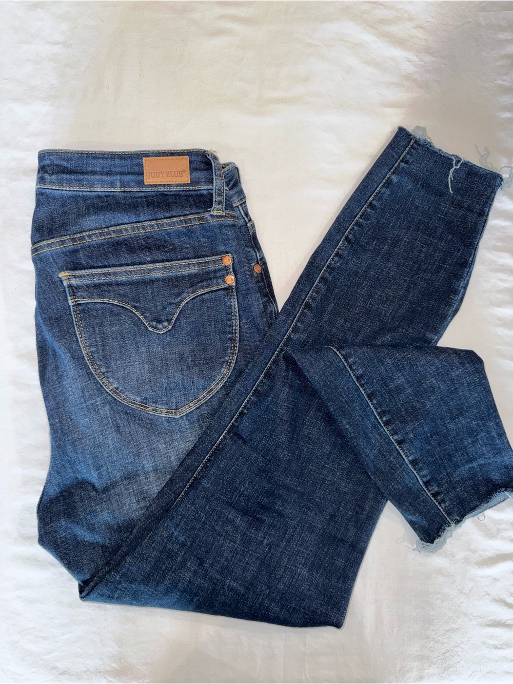 Judy Blue Indigo Skinny Fit Jeans with Distressed Hem 11/30